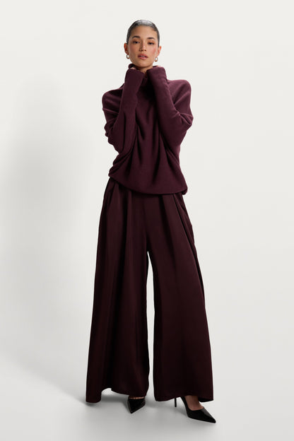 Asymmetric Draped Roll Neck | Amethyst Plum | Seamless Knit