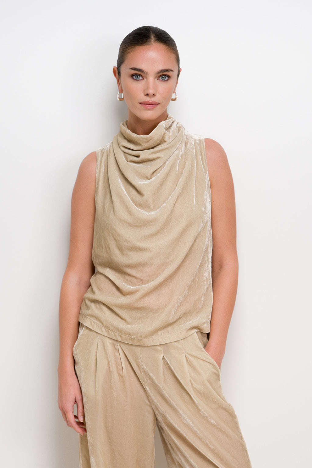 Piper Velvet Draped Sleeveless Top | Honey