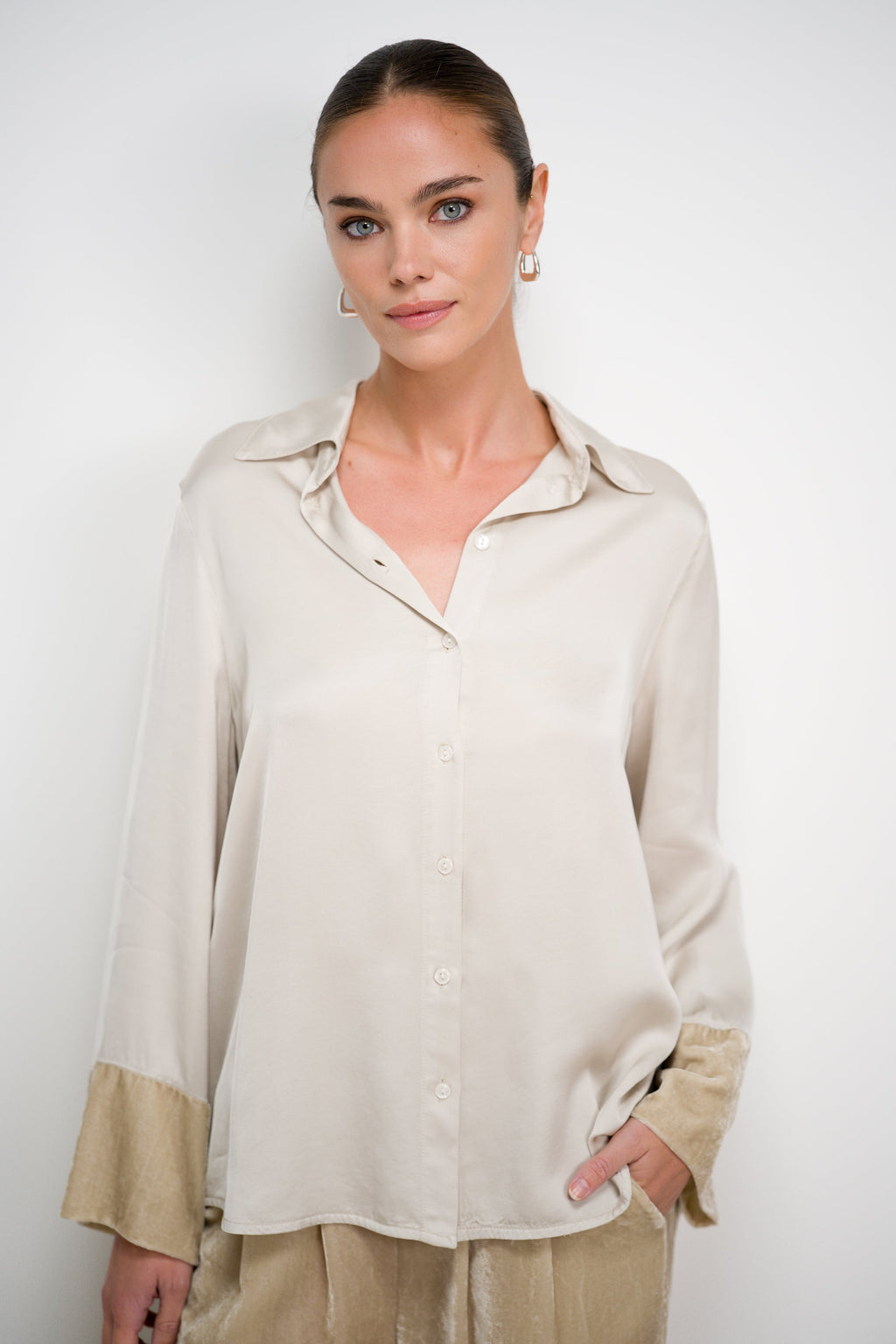 Caroline Velvet Cuff Shirt | Honey