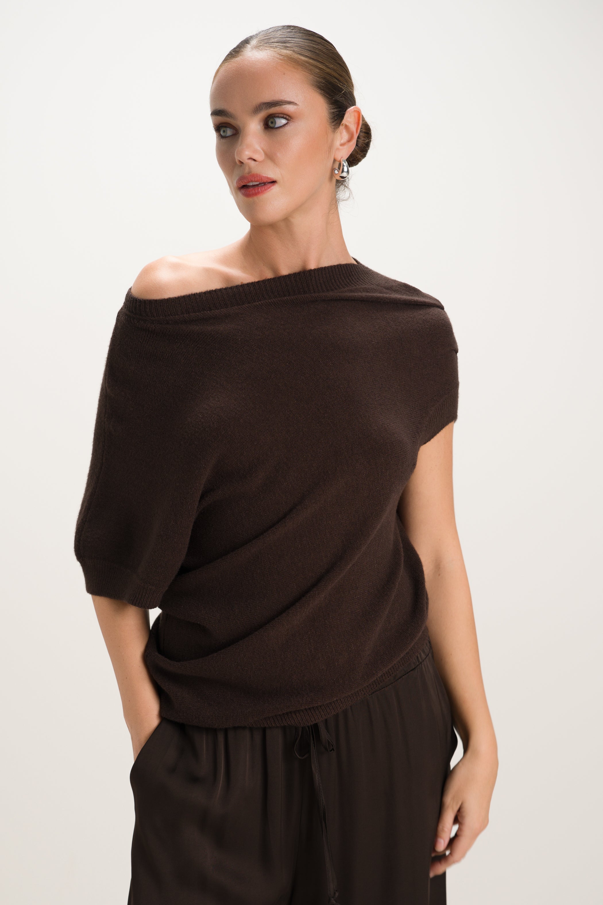 Vivienne Asymmetric Knit | Espresso Brown