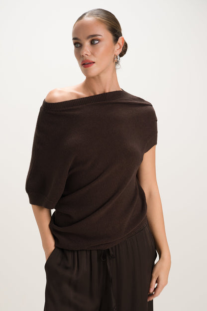 Vivienne Asymmetric Knit | Espresso Brown