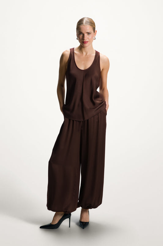 Belle Balloon Satin Trousers | Espresso Brown