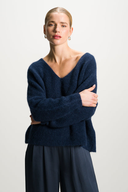 Vera V Neck Sweater | Navy | Alpaca Blend