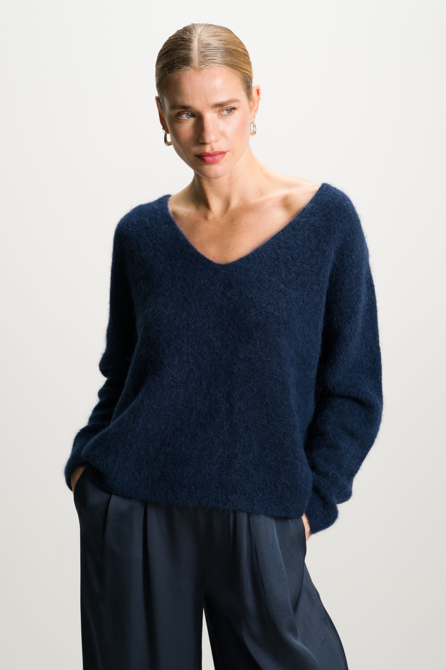 Vera V Neck Sweater | Navy | Alpaca Blend