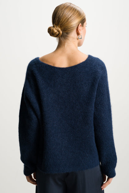 Vera V Neck Sweater | Navy | Alpaca Blend