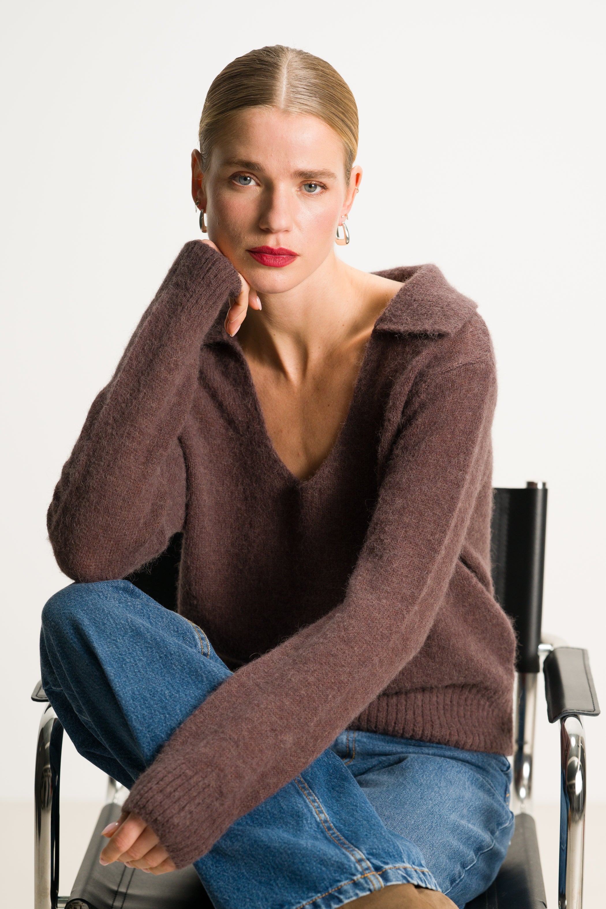 Noor Open Neck Sweater | Chocolate Brown | Alpaca Blend