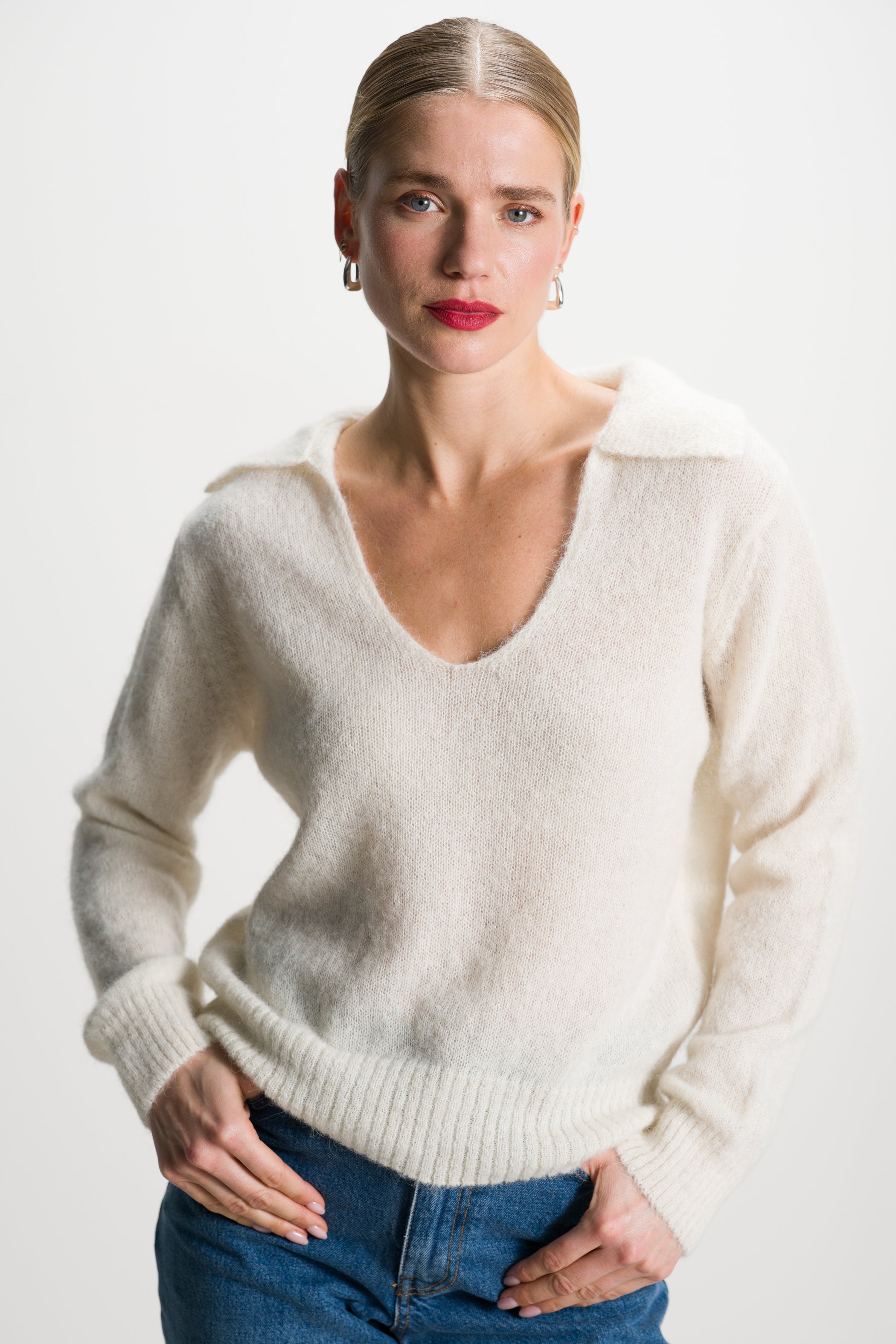 Noor Open Neck Sweater | Ivory | Alpaca Blend