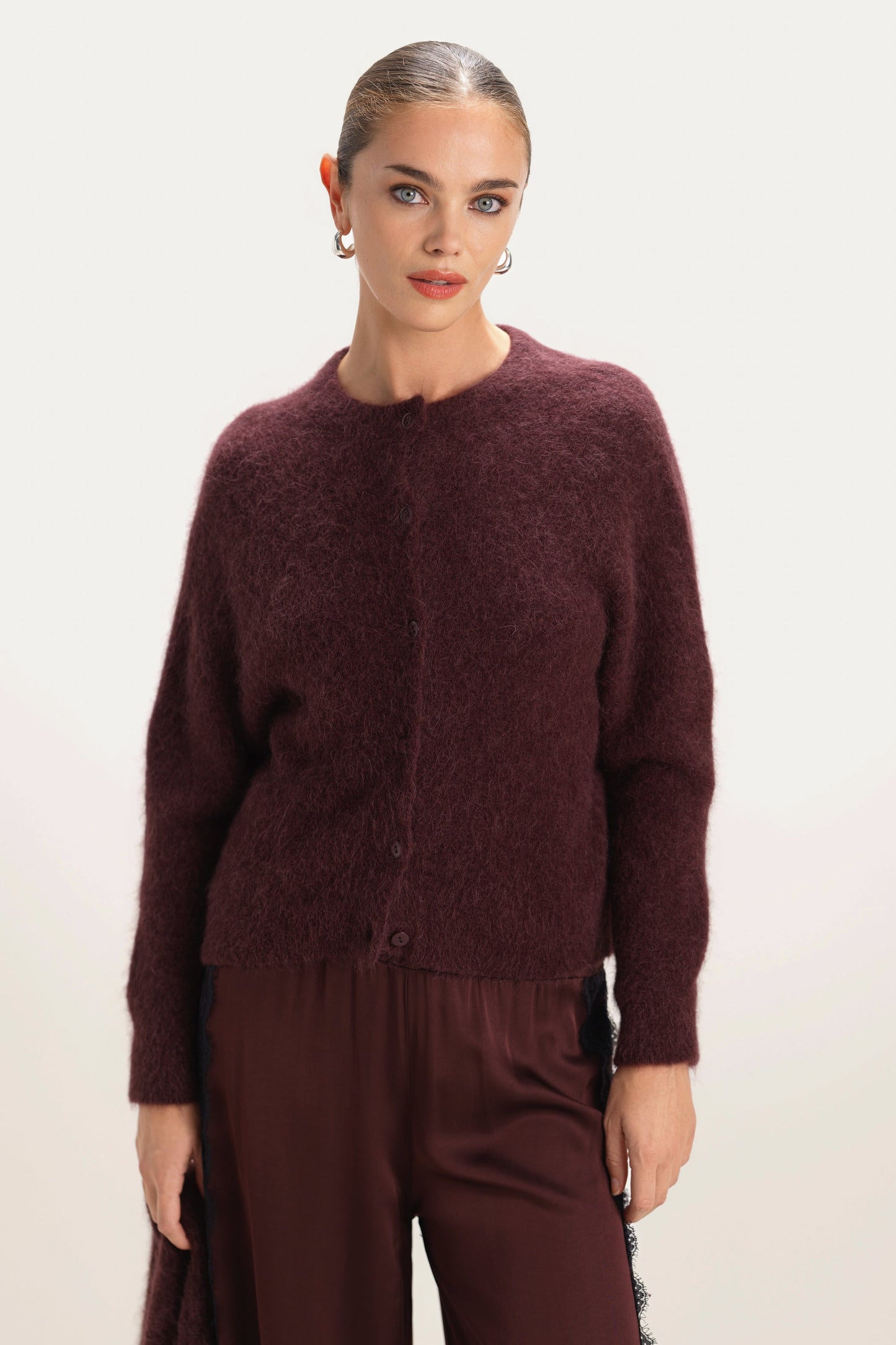 Evie Button Up Cardigan | Amethyst Plum | Alpaca-Wool Blend