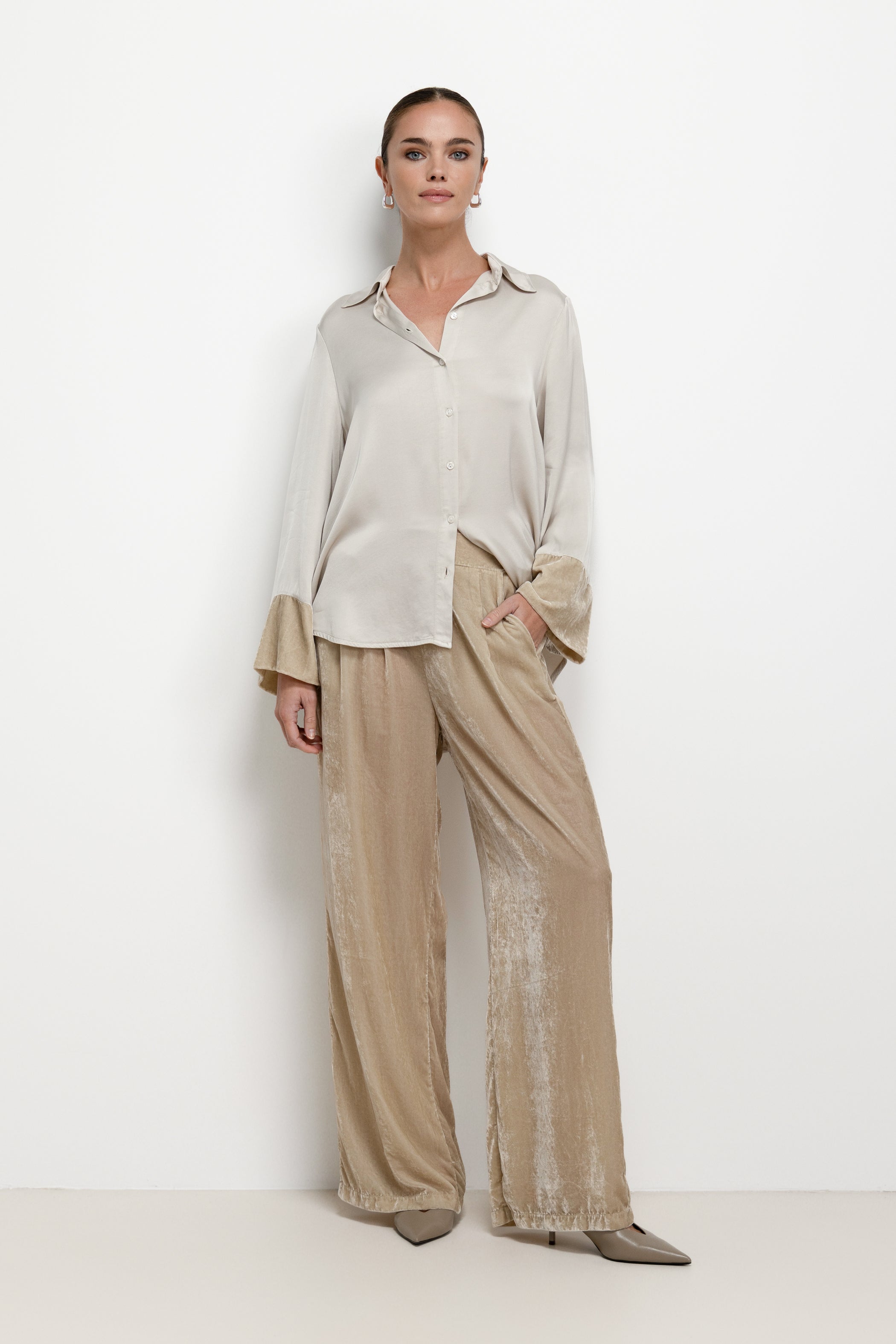 Piper Velvet Elastic Waist Trousers | Honey