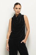 Piper Velvet Draped Sleeveless Top | Black