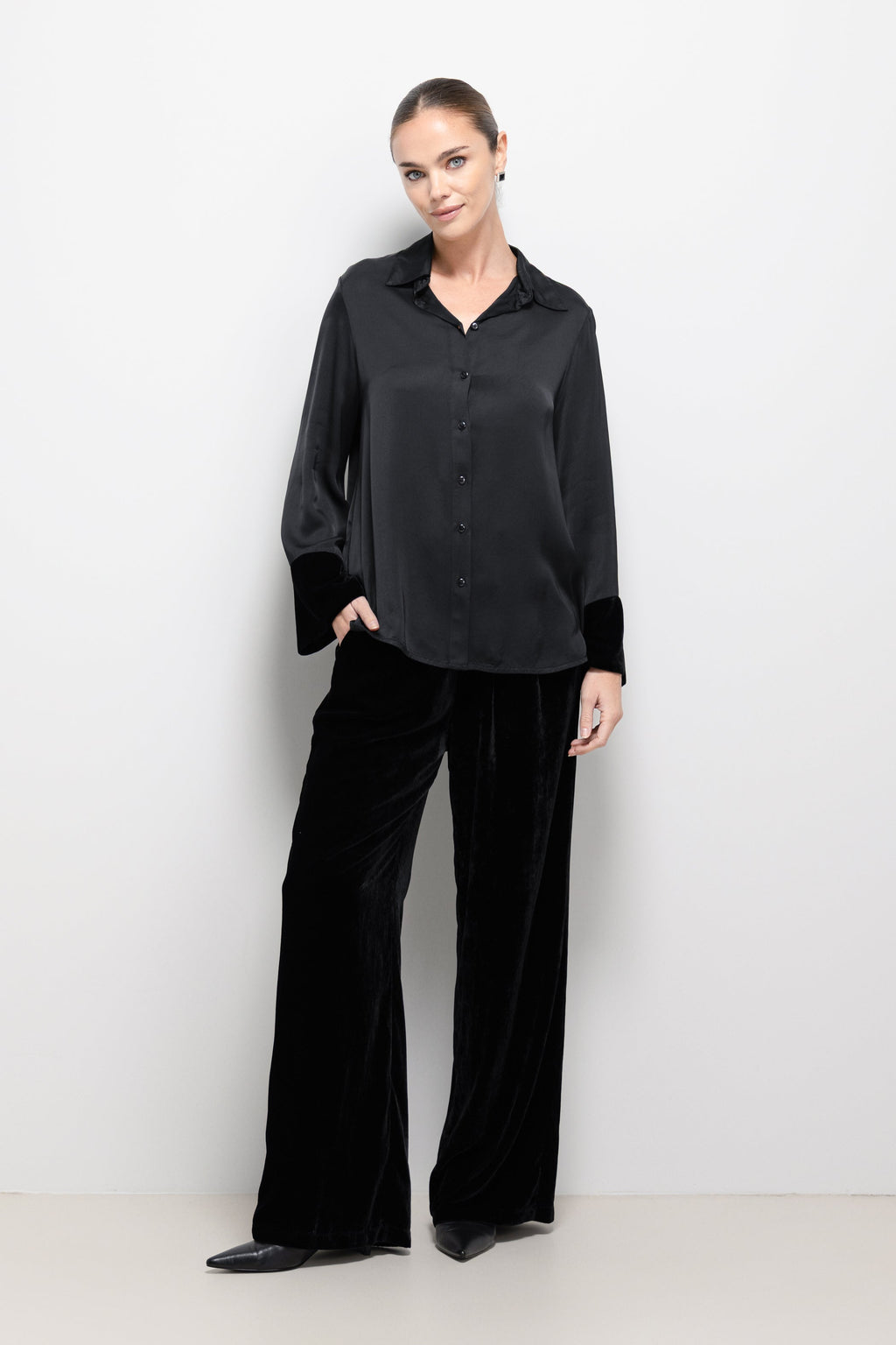 Piper Velvet Elastic Waist Trousers | Black