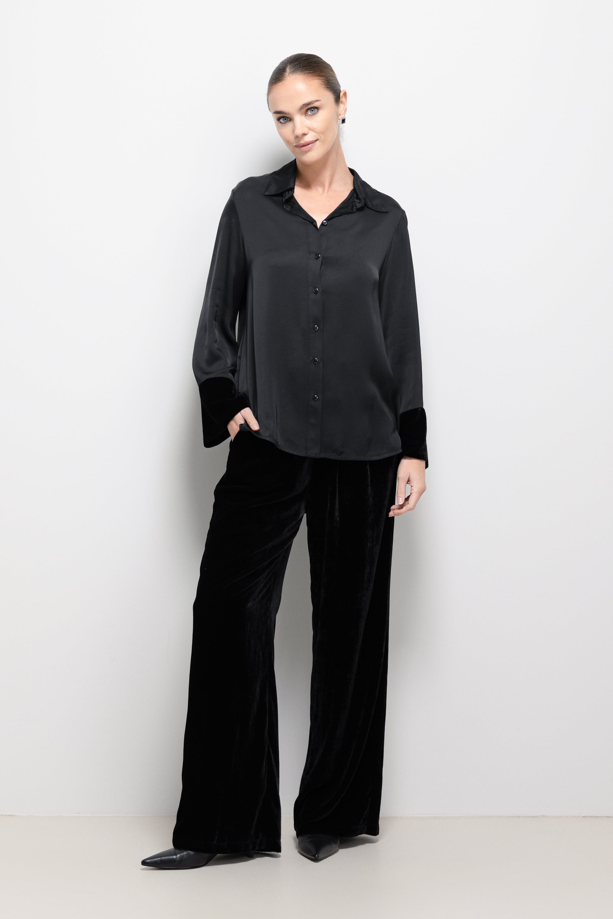 Piper Velvet Elastic Waist Trousers | Black