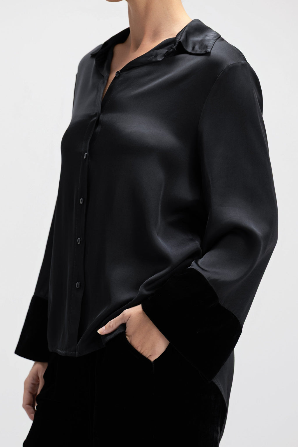 Caroline Velvet Cuff Shirt | Black