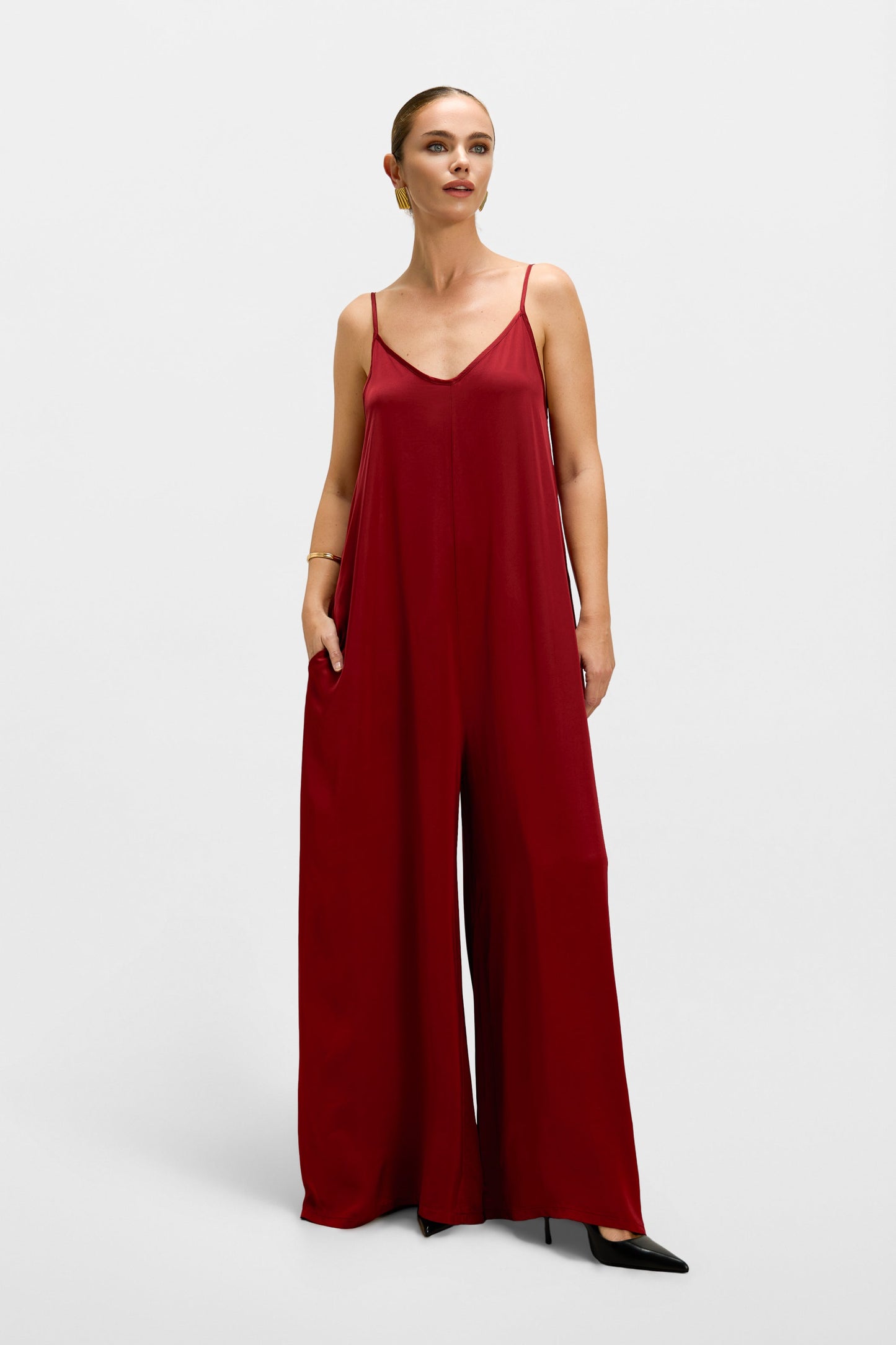 Audrey Satin Jumpsuit | Carmine Red