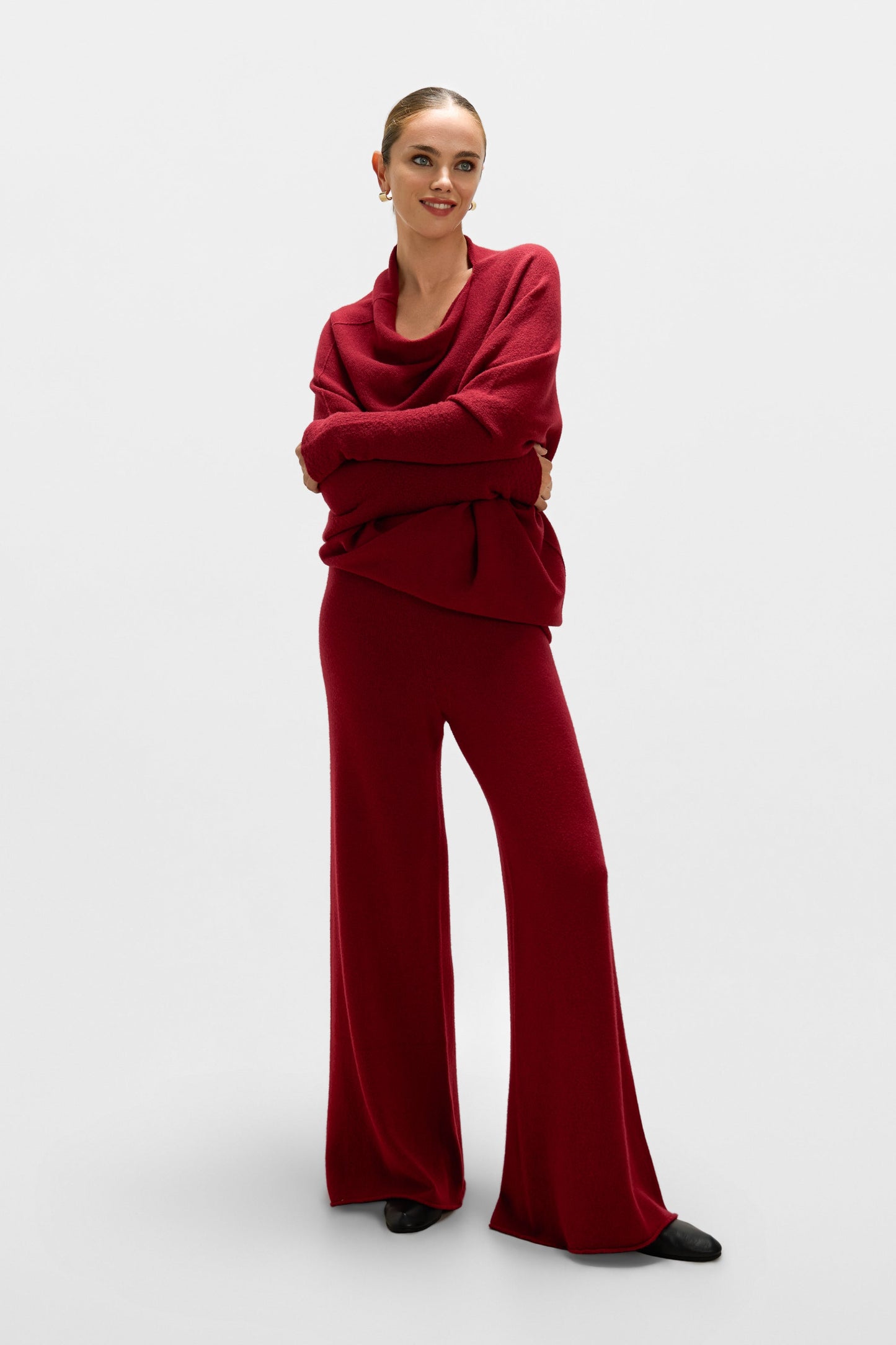 Asymmetric Draped | Carmine Red | Seamless Knit