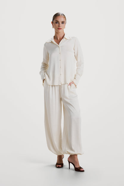 Belle Balloon Satin Trousers | Ivory