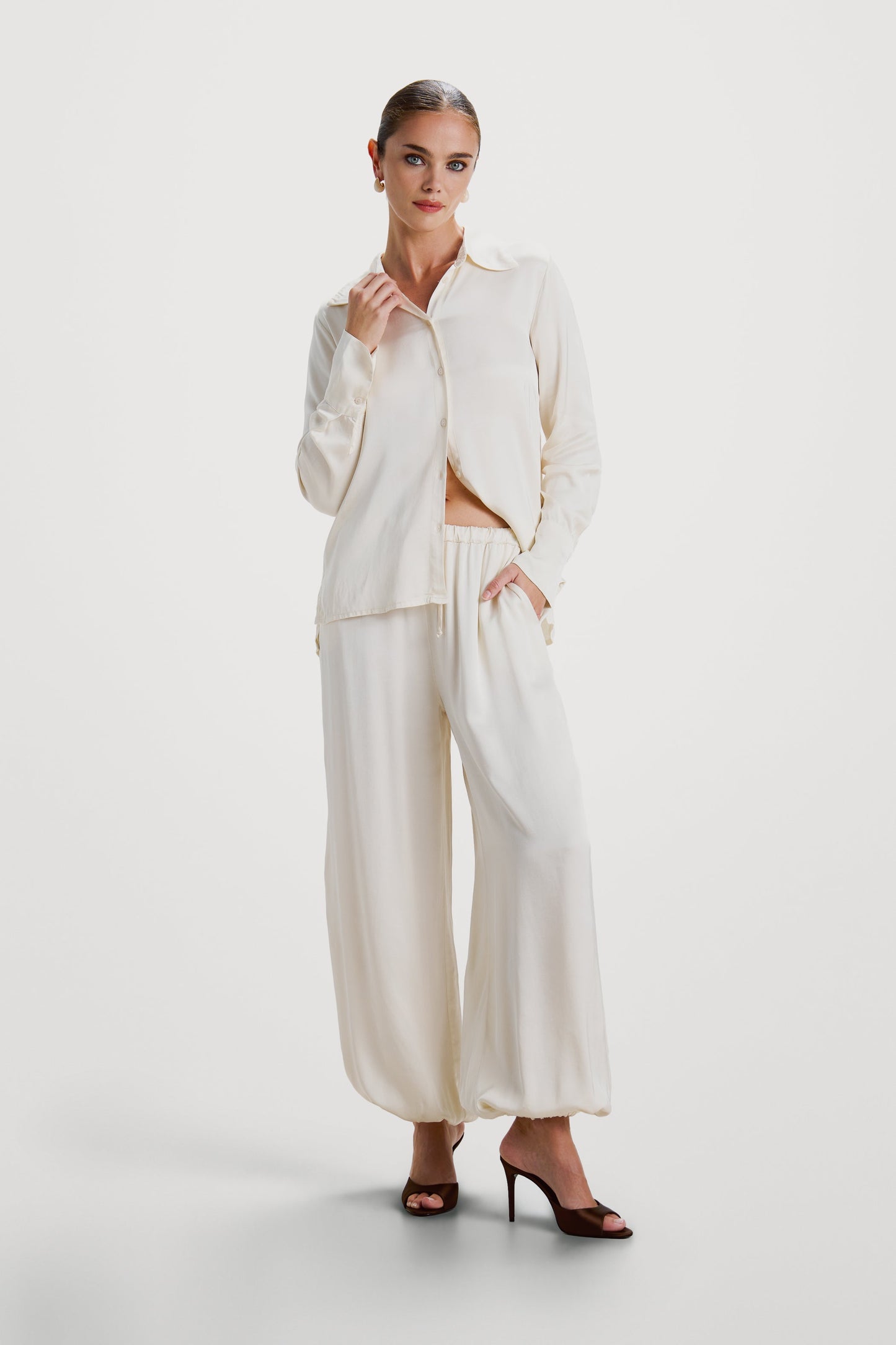 Belle Balloon Satin Trousers | Ivory