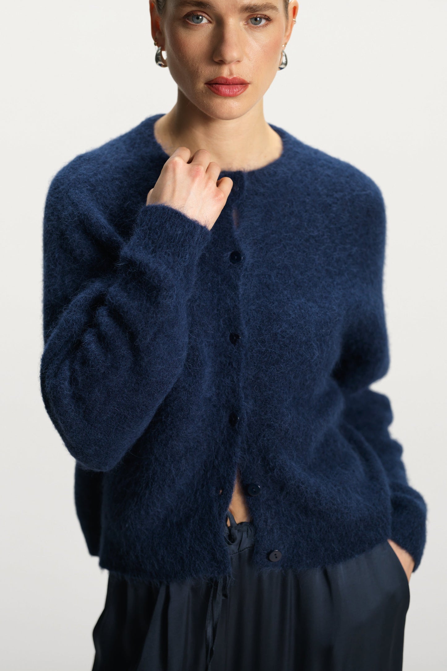 Evie Button Up Cardigan | Navy | Alpaca-Wool Blend