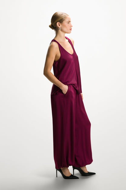 Belle Balloon Satin Trousers | Burgundy