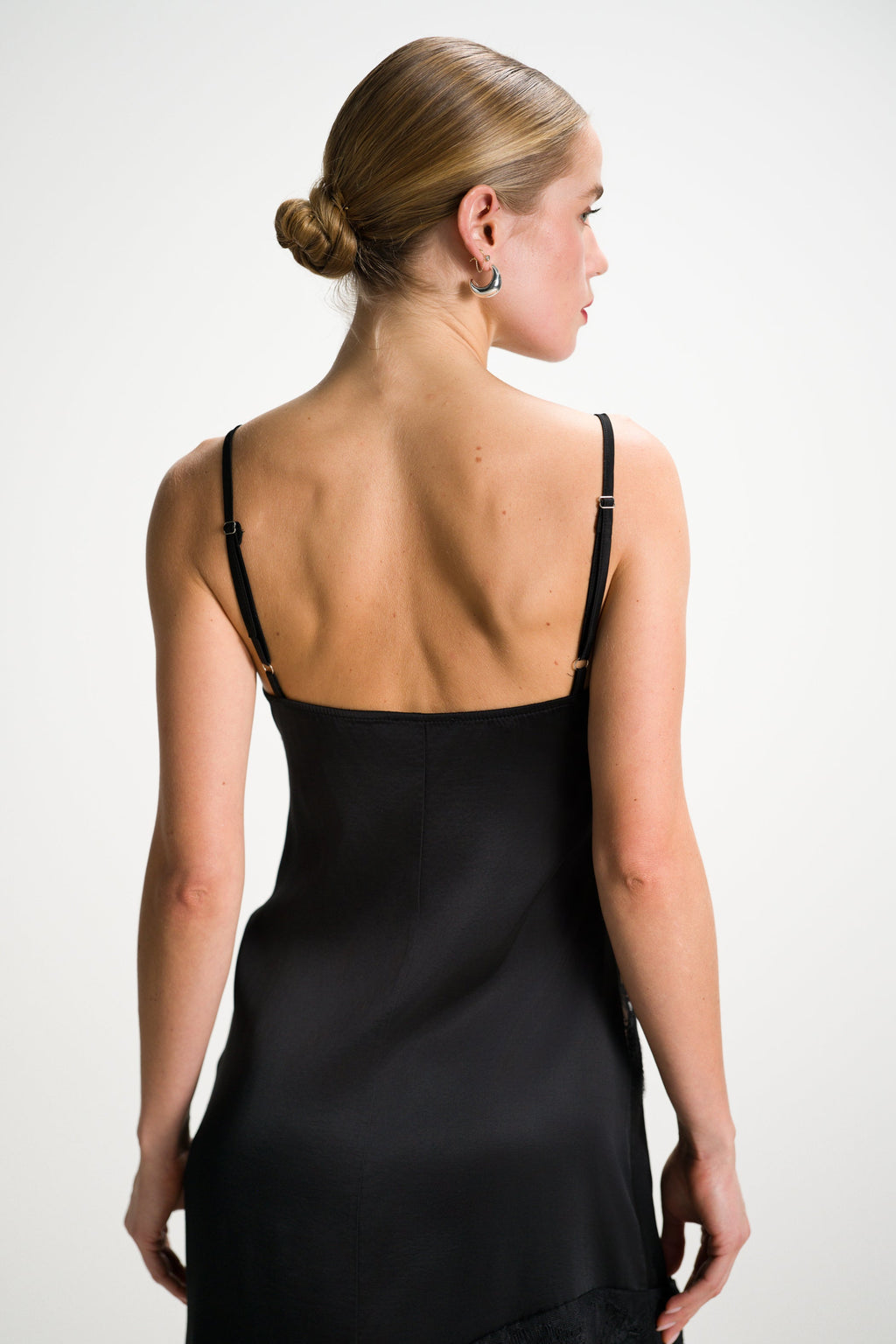 Isobel Asymmetric Lace Satin Dress | Black