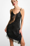 Isobel Asymmetric Lace Satin Dress | Black