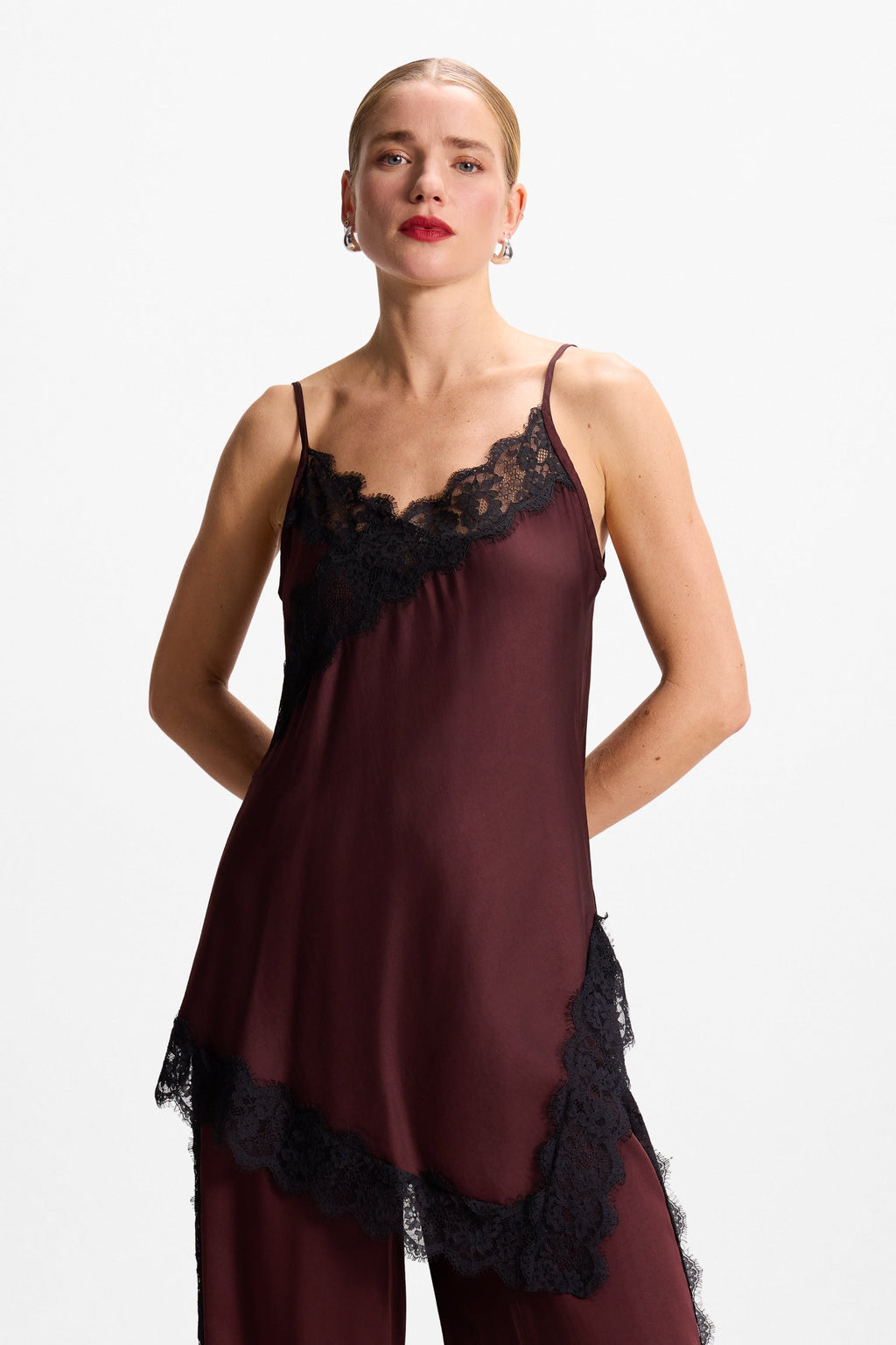 Sofia Asymmetric Lace Satin Vest | Amethyst Plum