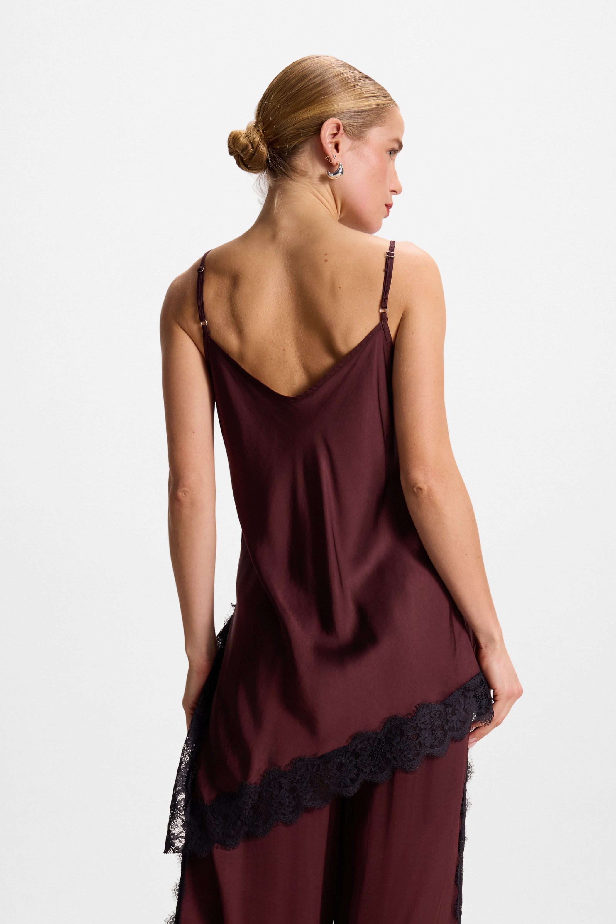 Sofia Asymmetric Lace Satin Vest | Amethyst Plum