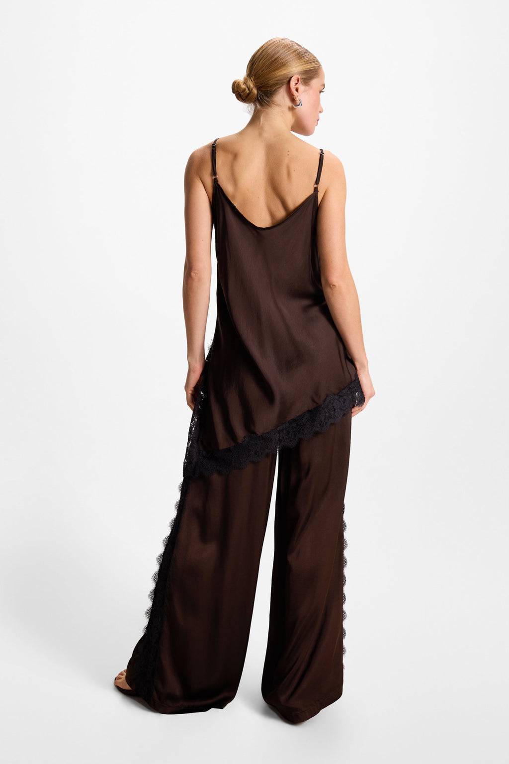 Sofia Lace Satin Trousers | Espresso Brown