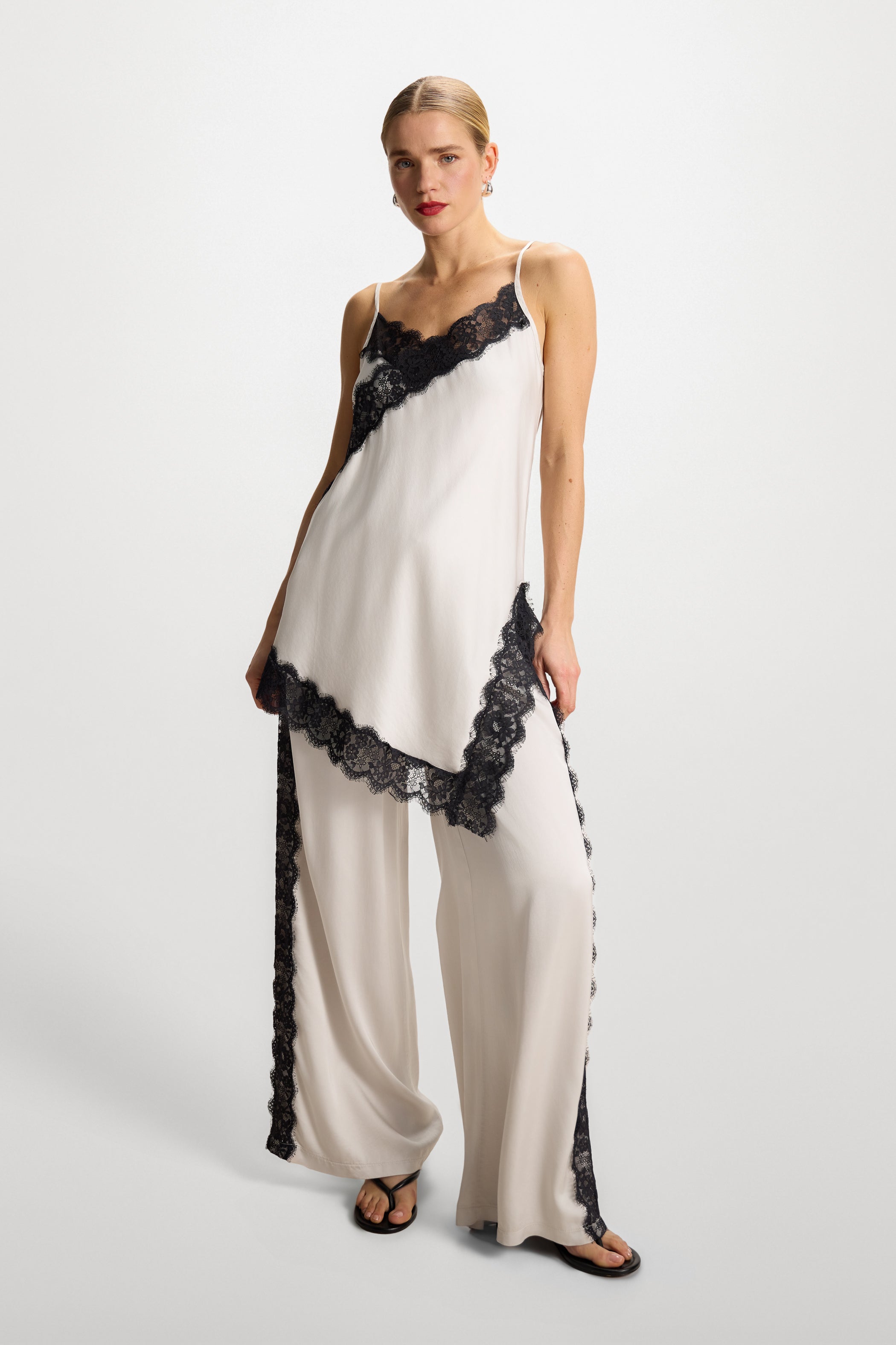 Sofia Asymmetric Lace Satin Vest | Ivory