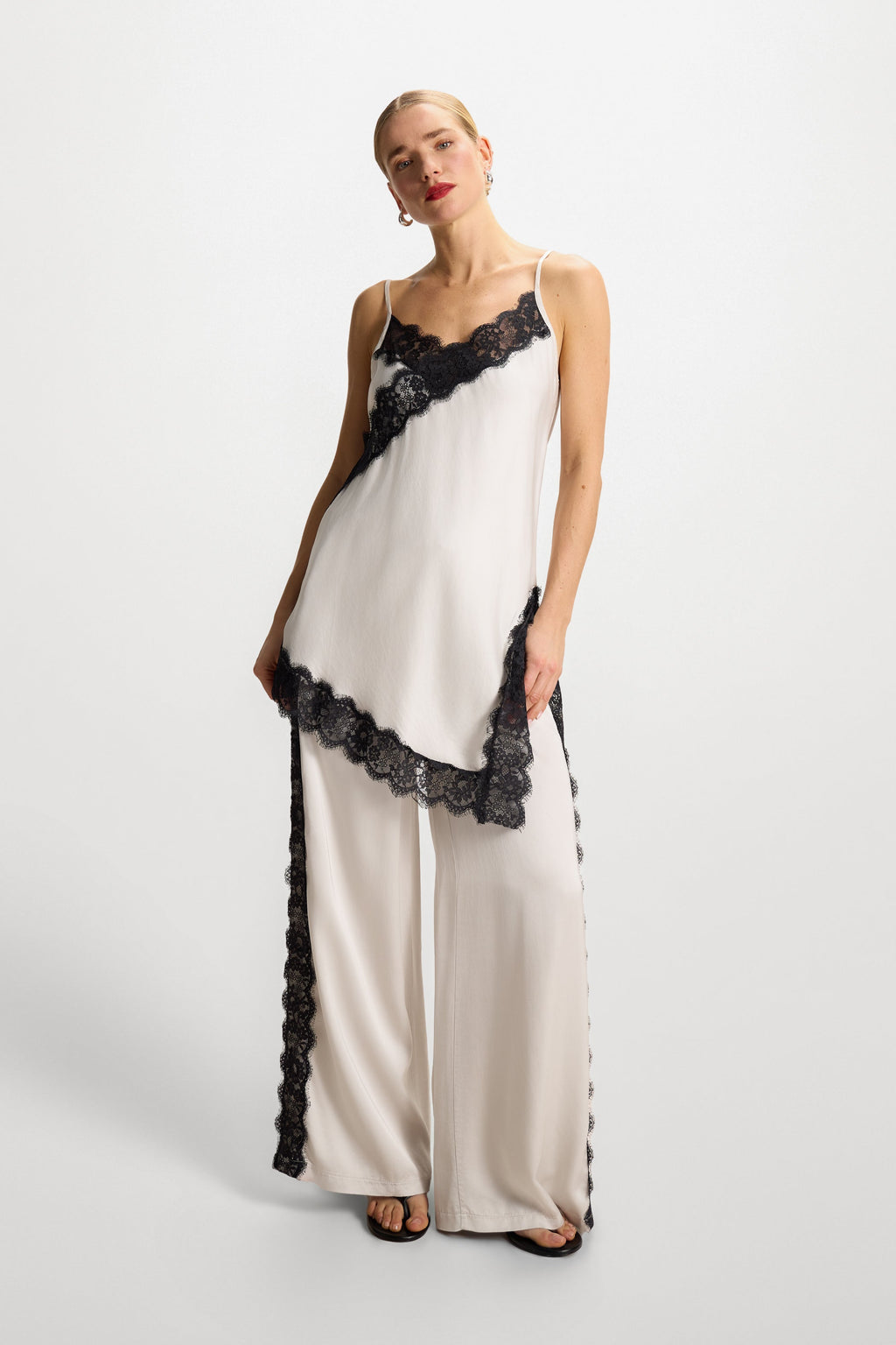 Sofia Lace Satin Trousers | Ivory