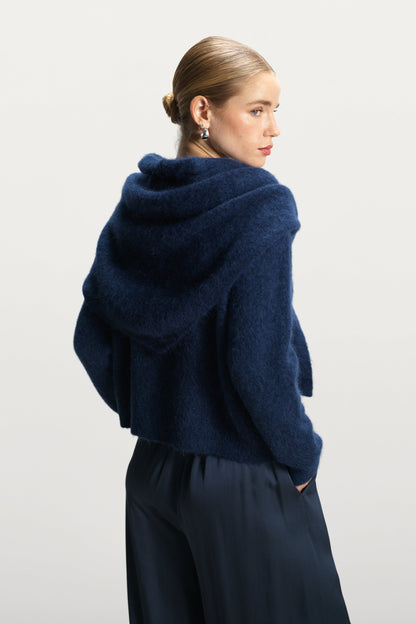 Evie Triangle Maxi Scarf | Navy | Alpaca-Wool Blend