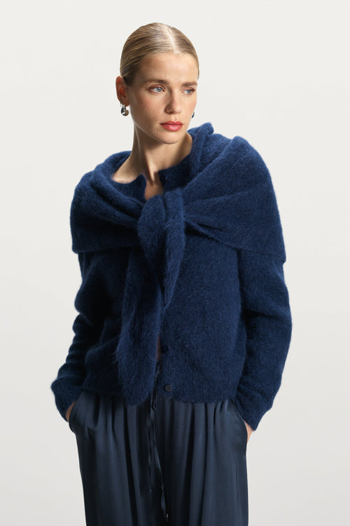 Evie Triangle Maxi Scarf | Navy | Alpaca-Wool Blend