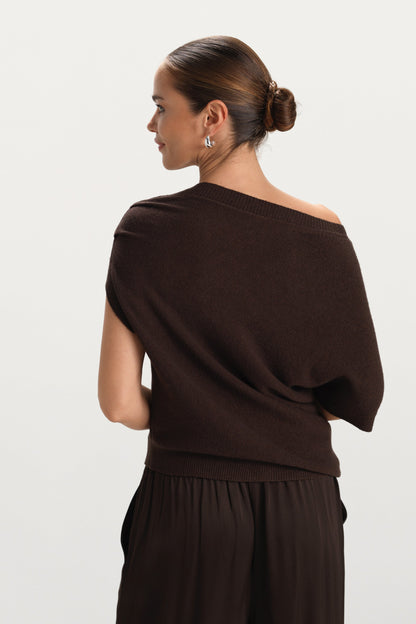 Vivienne Asymmetric Knit | Espresso Brown
